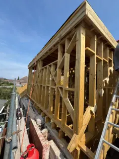 The dormer frame from the scaffold